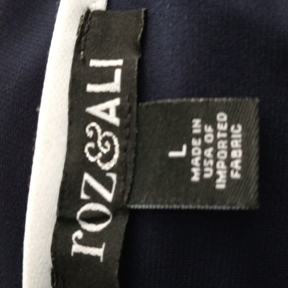 Roz&Ali Sz L Navy High/Low Midi Dress W/ white trim - Picture 7 of 8